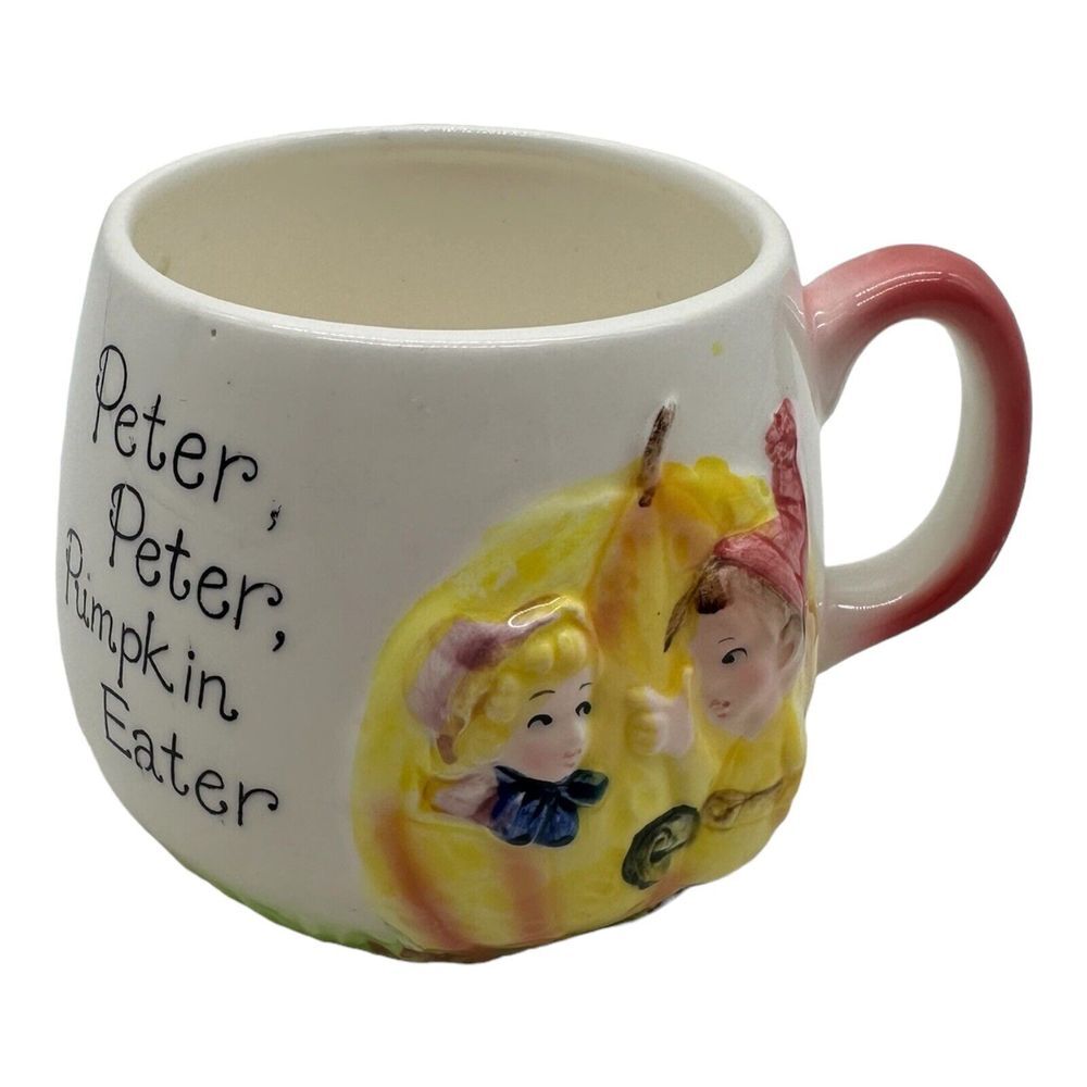 VTG Enesco Peter Peter Pumpkin Eater Ceramic Mug Cup Japan Nursery Rhyme‎ 1950's